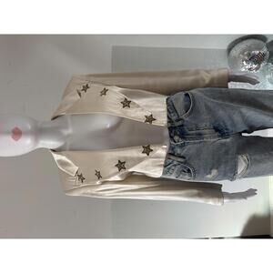 Vntg Escada Blazer 80s Ivory Cropped Jacket Gold Star Embroidery Nautical Anchor